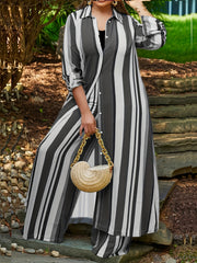 Women's Plus Size Colorblock Stripe Print Blouse & Wide Leg Pants Set