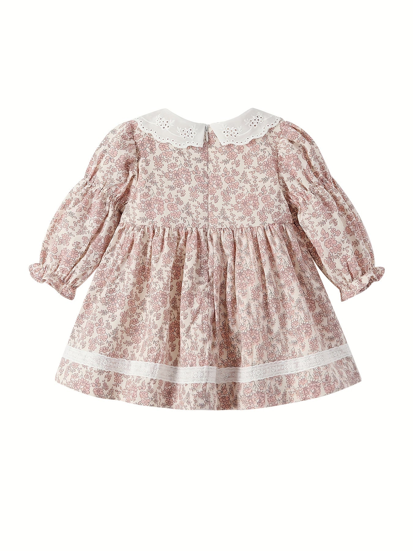 Baby Girls Floral Dress Lace Bowknot Ruffle Long Sleeve Princess Dress