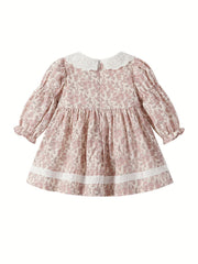 Baby Girls Floral Dress Lace Bowknot Ruffle Long Sleeve Princess Dress