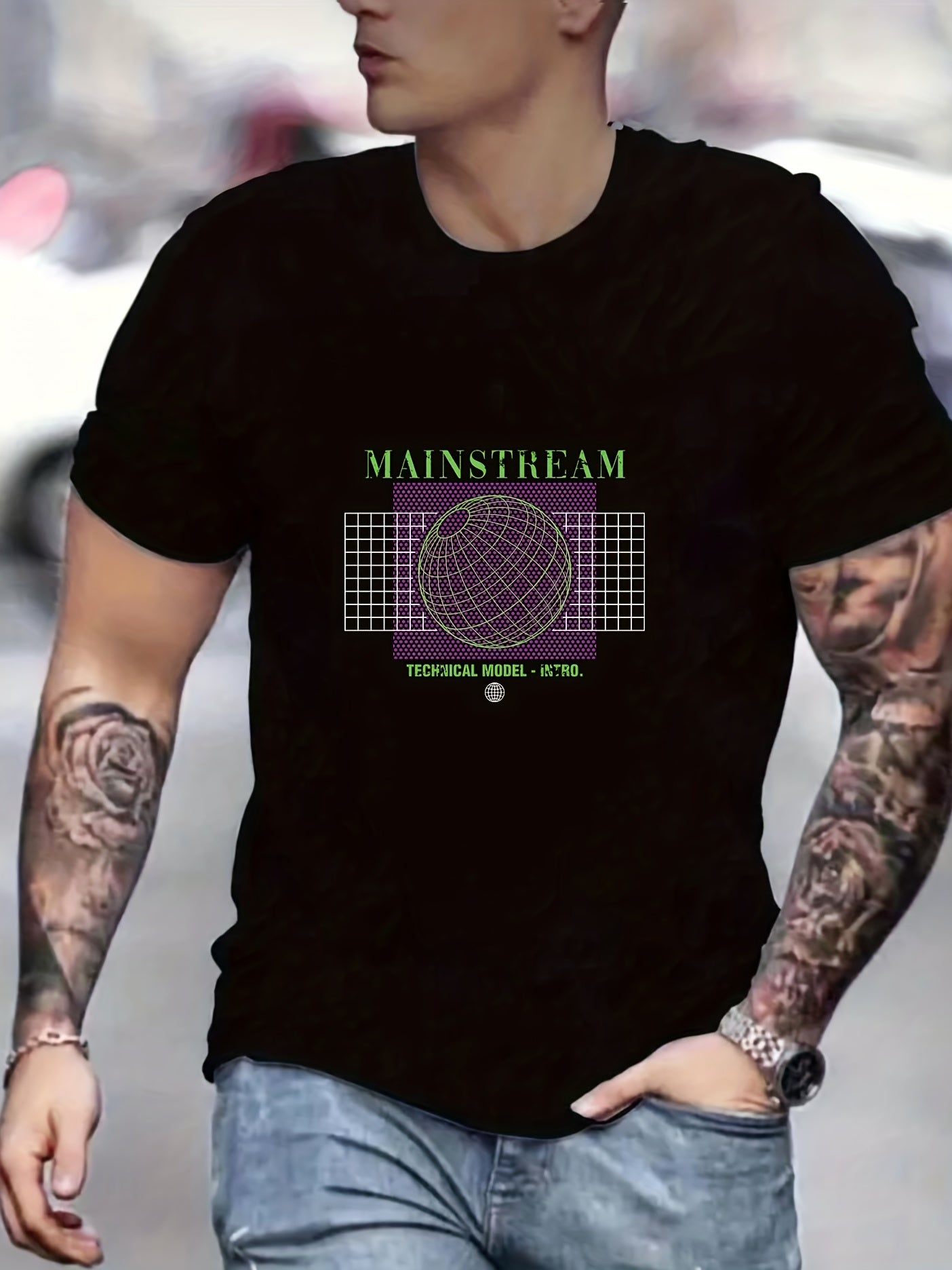 Geometric Pattern Men's Graphic Crew Neck Active T shirt