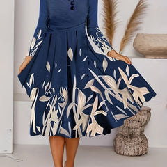 Casual Dress Women's Plus Floral Print Lapel Collar Button Decor Dress