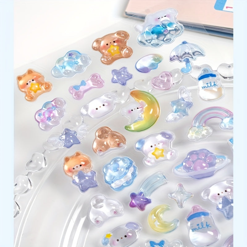 3D Acrylic Cartoon Animal & Floral Self Adhesive Stickers Mixed Colors