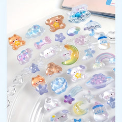 3D Acrylic Cartoon Animal & Floral Self Adhesive Stickers Mixed Colors