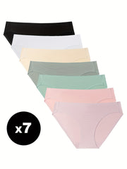 7pcs Seamless Solid Bikini Panties Stretchy Intimates Women's Lingerie