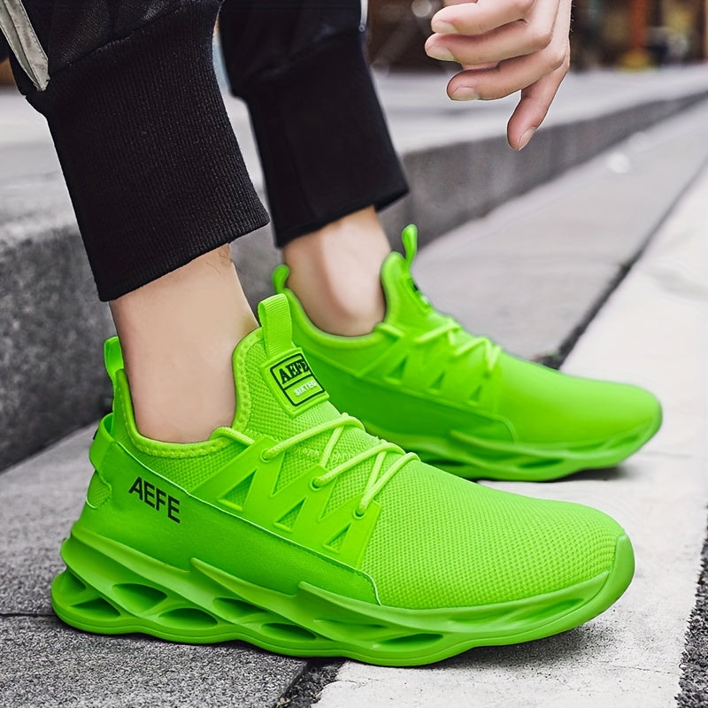 Men's Solid Outdoor Sneakers Shock Absorption Comfy Lace Up Shoes