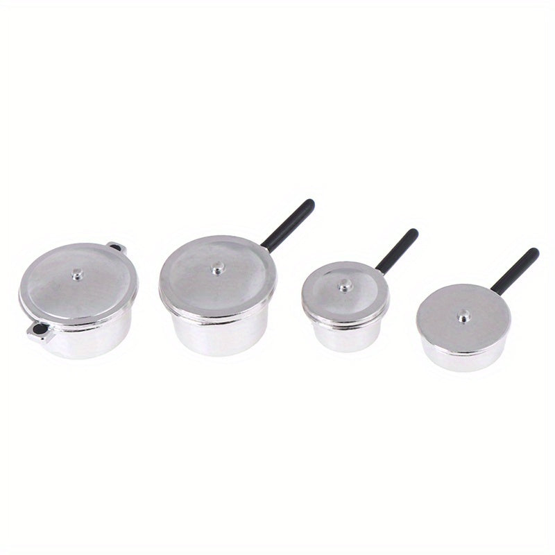 4Pcs 1:12 Dollhouse Metal Mini Pot Set