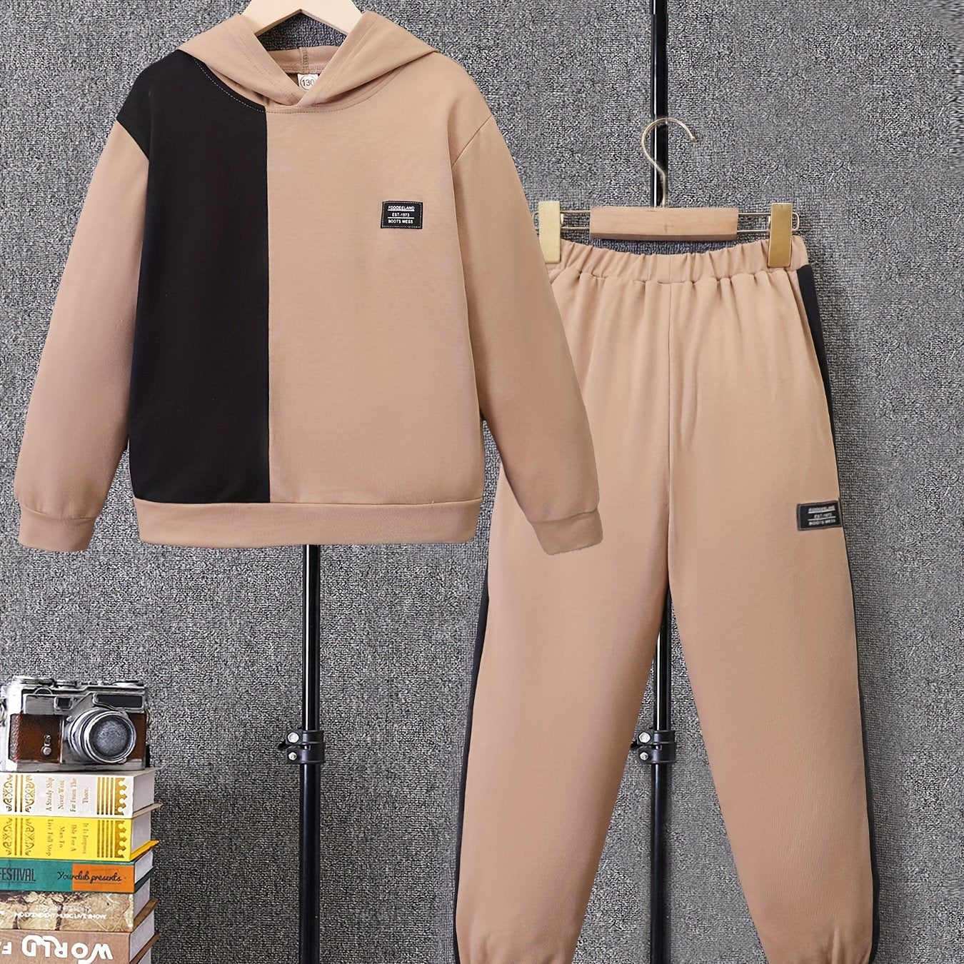 Boy's 2pcs Block Hoodie & Sweatpants Set Spring Fall