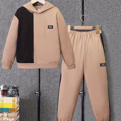 Boy's 2pcs Block Hoodie & Sweatpants Set Spring Fall