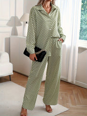 Argyle Print Blouse & Wide Leg Pants Set
