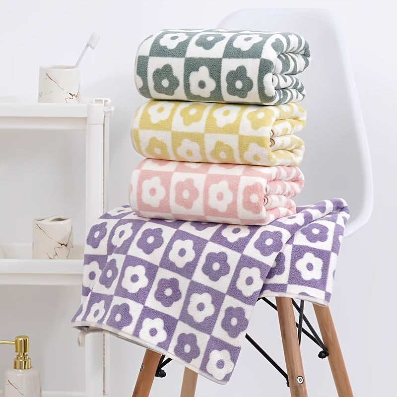 Flower Pattern Bath Towel Coral Fleece Soft Absorbent Towel