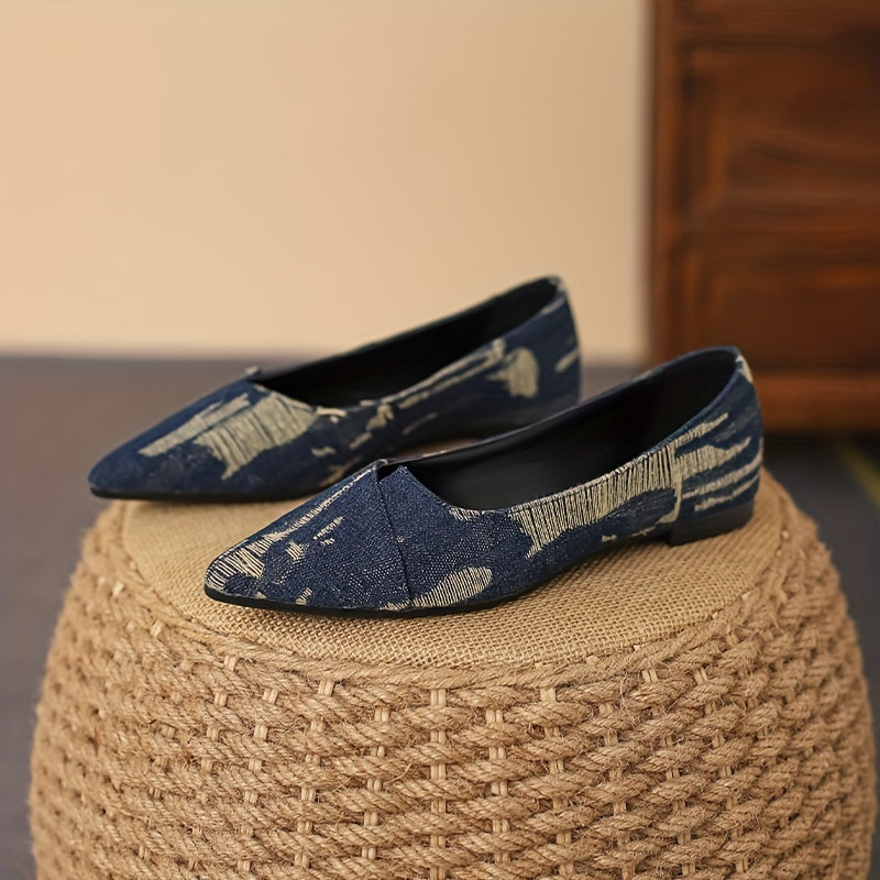 Women's Dark Denim Slip-On Flats Lightweight Walking Shoes