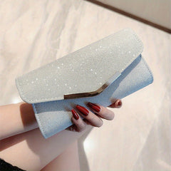 Metal Chain Flap Handbag Elegant Sparkly Purse Classic Evening Bag