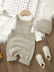 Infant Onesie Baby Boys Girls Knit Overalls With Hat Set