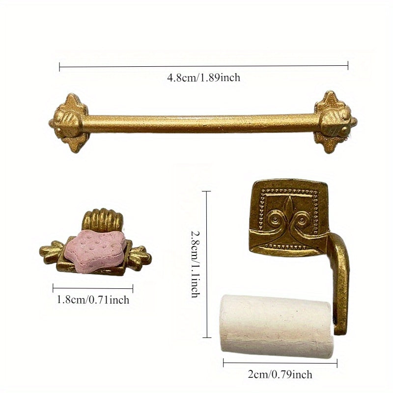 Dollhouse Bathroom Set with Towel Rack Soap Holder Toilet Paper & Sponge 4pcs