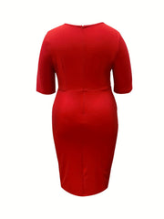 Solid Ruched Front Bodycon Midi Dress