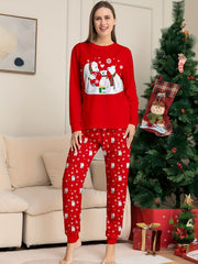 Bear Print Pajama Set Long Sleeve Crew Neck Top & Pants