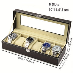 PU Leather Watch Storage Box PVC Material Transparent Frame Box