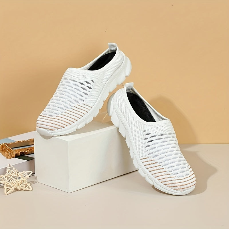 Women's Breathable Knit Mule Sneakers Lightweight Slip On Shoes