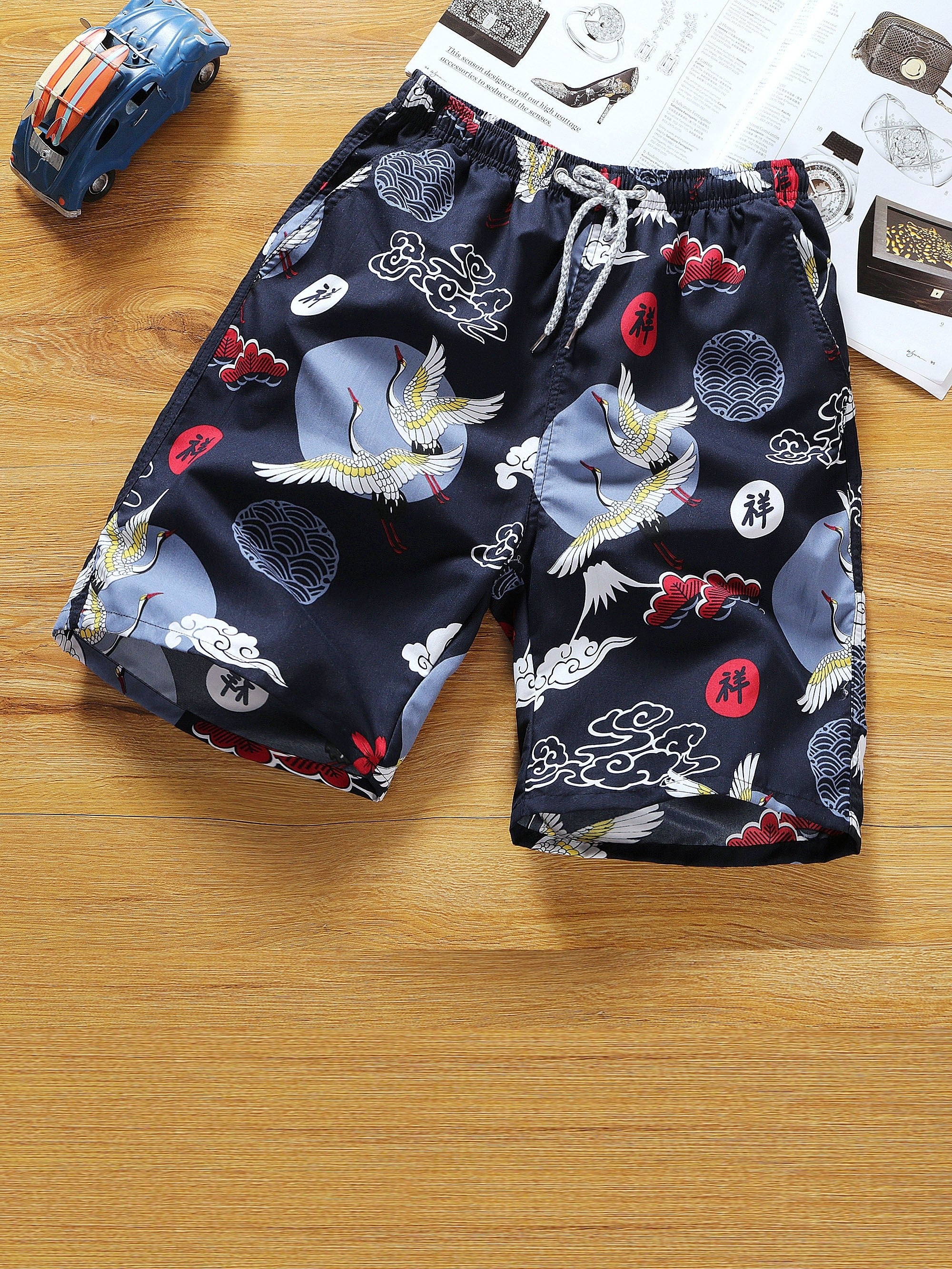 Quick Dry Mesh Lining Drawstring Men's Swim Trunks