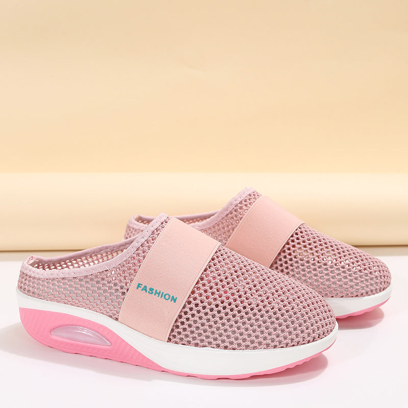 Women's Mesh Flat Shoes Slip On Breathable Casual Half Slippers
