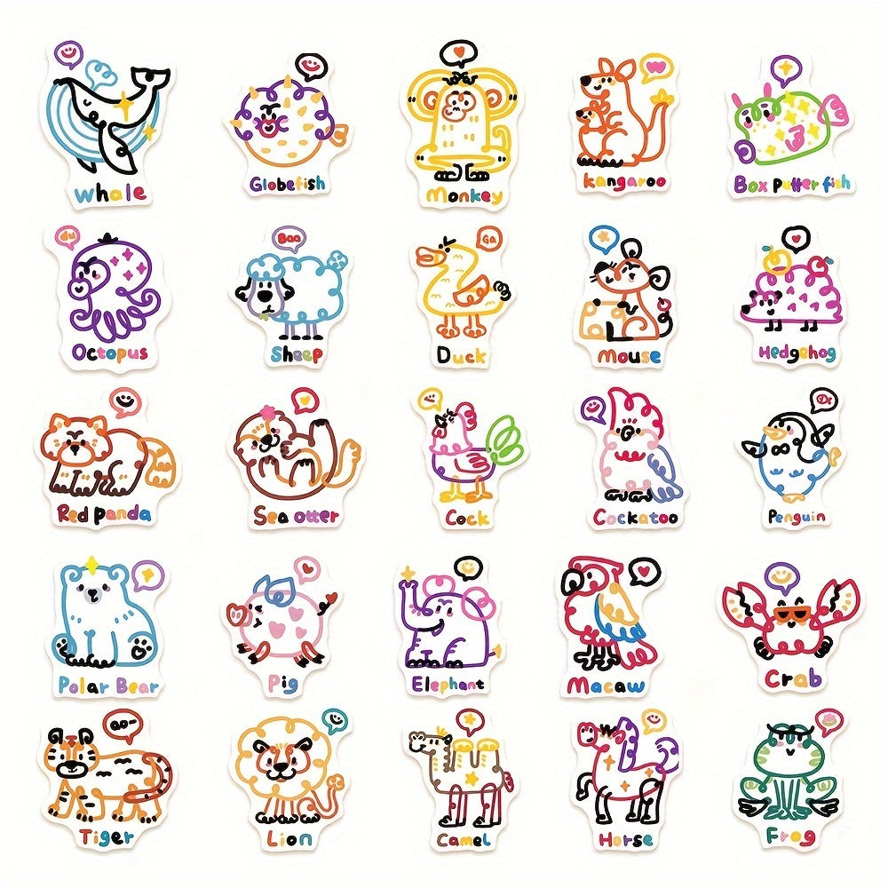 50pcs Cartoon Animal Series Waterproof DIY Sticker Pack