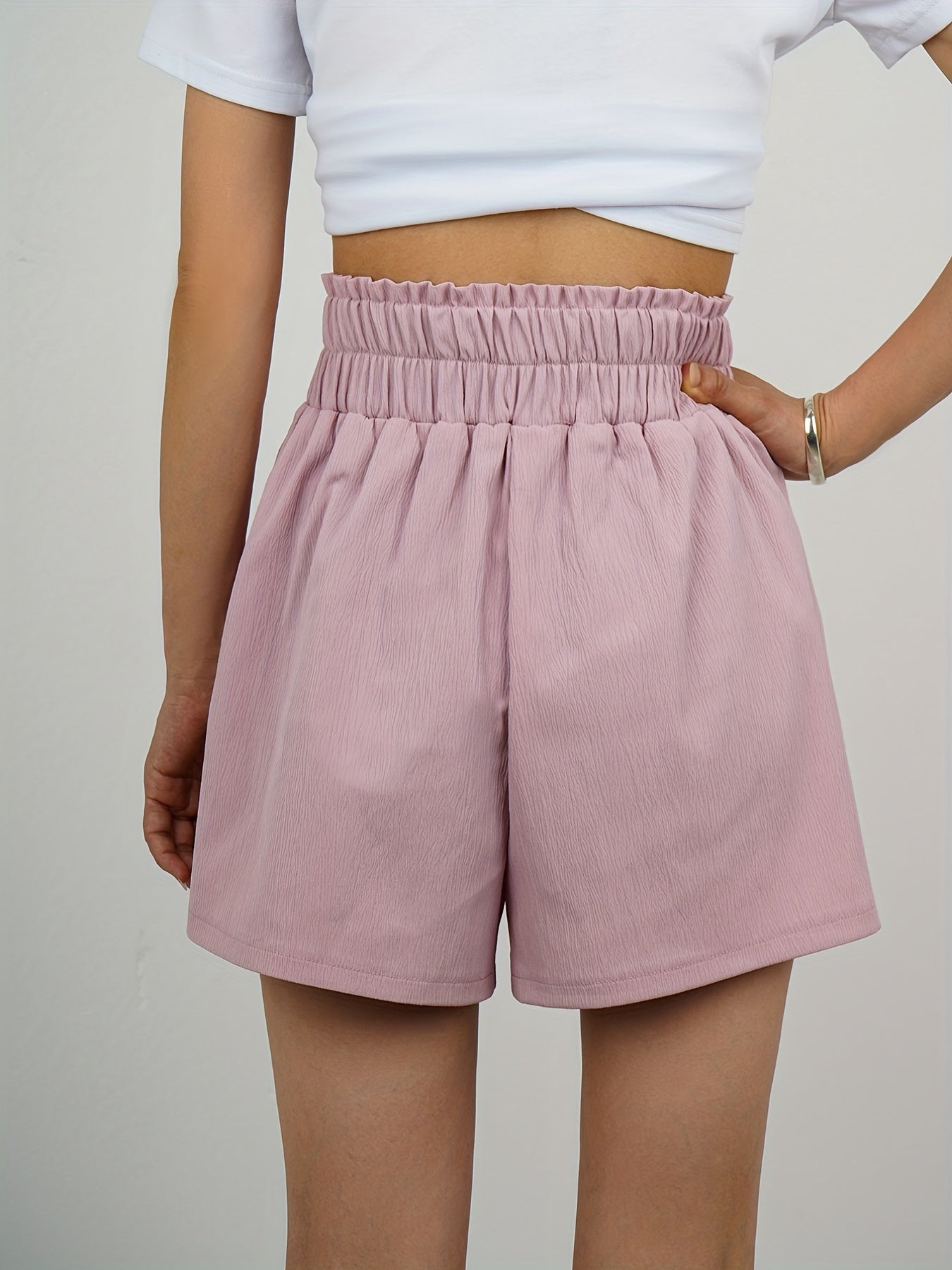 Solid Smocked Shorts Elastic Waist Summer Shorts Women's Clothing