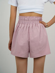 Solid Smocked Shorts Elastic Waist Summer Shorts Women's Clothing