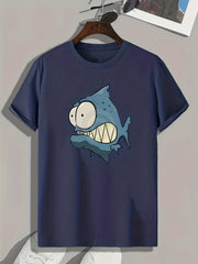 Funny Cartoon Fish Pattern Print Men's Comfy Sports T-shirt