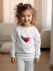 Heart Cloud Print Girls Pullover Sweatshirt Long Sleeve Crew Neck Tops