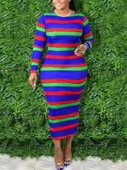 Colorblock Maxi Dress Women's Plus Slim Fit Round Neck