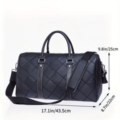 Men's Leather Duffel Bag Vintage Shoulder Bag Plaid Travel Luggage