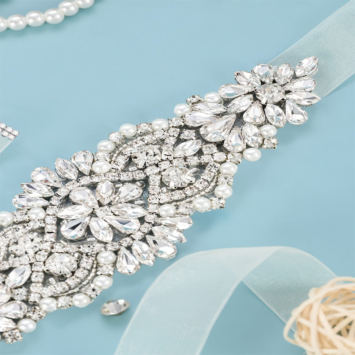 Bridal Belt Waist Chain Sash Faux Pearl Beaded Wedding Dress Accessory