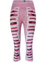Women's Ripped Denim Print Leggings High Waist Yoga Pants