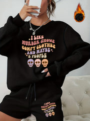 Women's Letter & Graphic Print 2pcs Set Sweatshirt & Shorts Outfit
