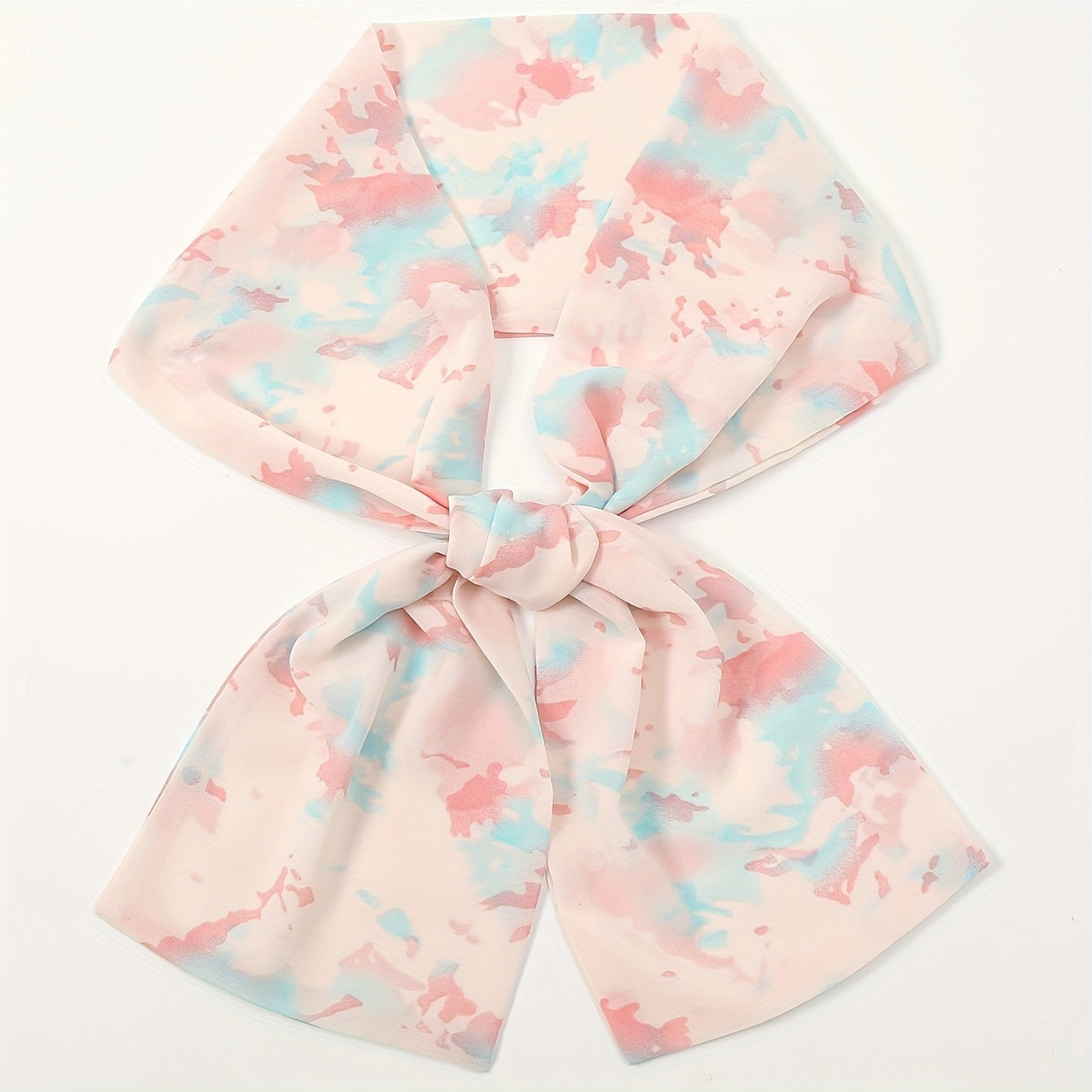 Pink Floral Print Skinny Scarf Chiffon Long Ribbon Neckerchief
