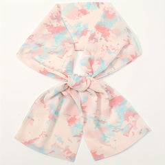 Pink Floral Print Skinny Scarf Chiffon Long Ribbon Neckerchief