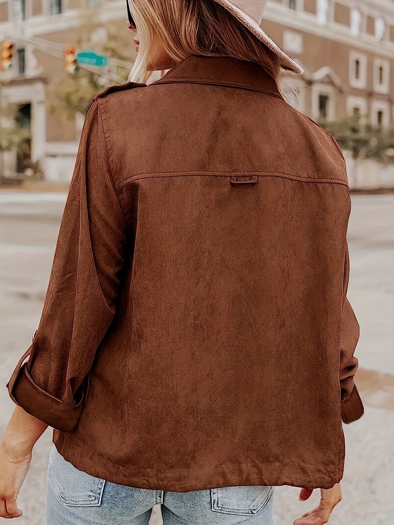 Vintage Zip Up Solid Jacket with Pockets