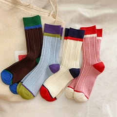 Colorblock Crew Socks - Comfy & Breathable Mid Tube Socks