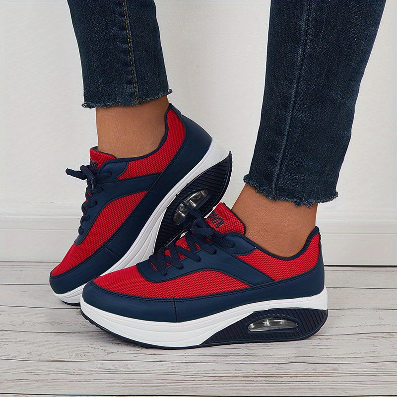Women's Mesh Sneakers Lace Up Running Shoes Thick Sole Platform Casual Sneakers