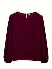 Solid Lantern Sleeve Round Neck Blouse