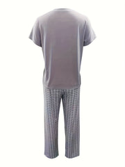 Plaid Print Tee & Pants Lounge Set