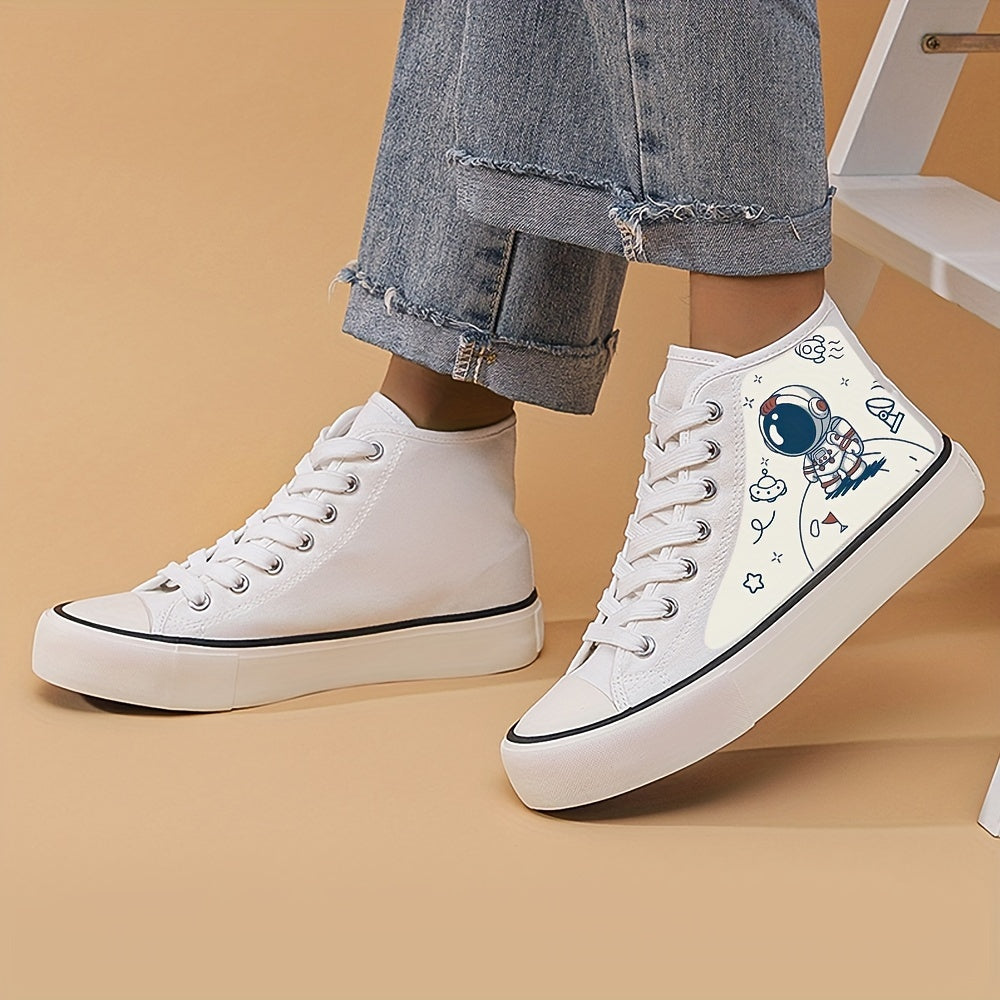 Cartoon Astronaut Print High Top Canvas Sneakers