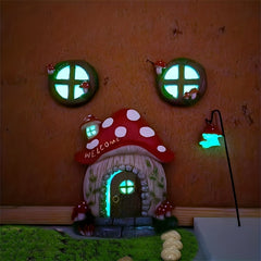 Luminous Mushroom House Resin Statue Garden Pendant Outdoor Decor