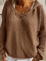 Solid Long Sleeve Stretch Hooded Sweater