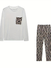 Women's Plus Geometric Print Top & Pants Set