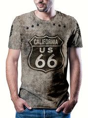 Men's Casual 3D Print Tee Shirt Street Style Stretch Round Neck for Summer