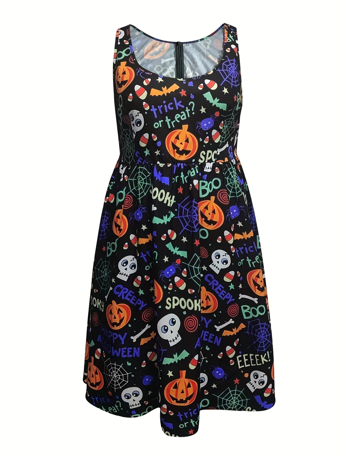 Halloween Casual Dress Women's Plus Pumpkin & Skull Print Tank Dress