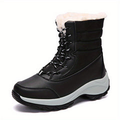 Warm Snow Boots for Women Lace Up Platform Winter Boots with Faux Fur