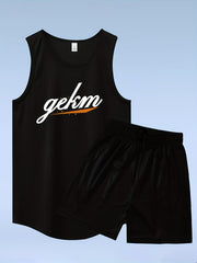 Men's Letter Print Tank Top and Drawstring Shorts Set