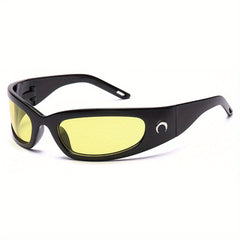 Y2K Wrap Around Sunglasses UV400 Moon Decor Glasses Cyberpunk Eyewear